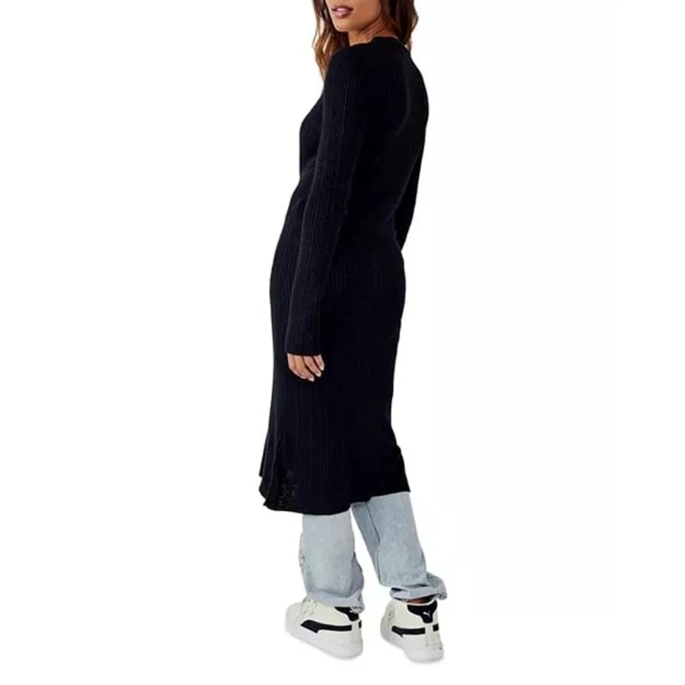 Free People long black ribbed cardigan - Picture 2 of 8